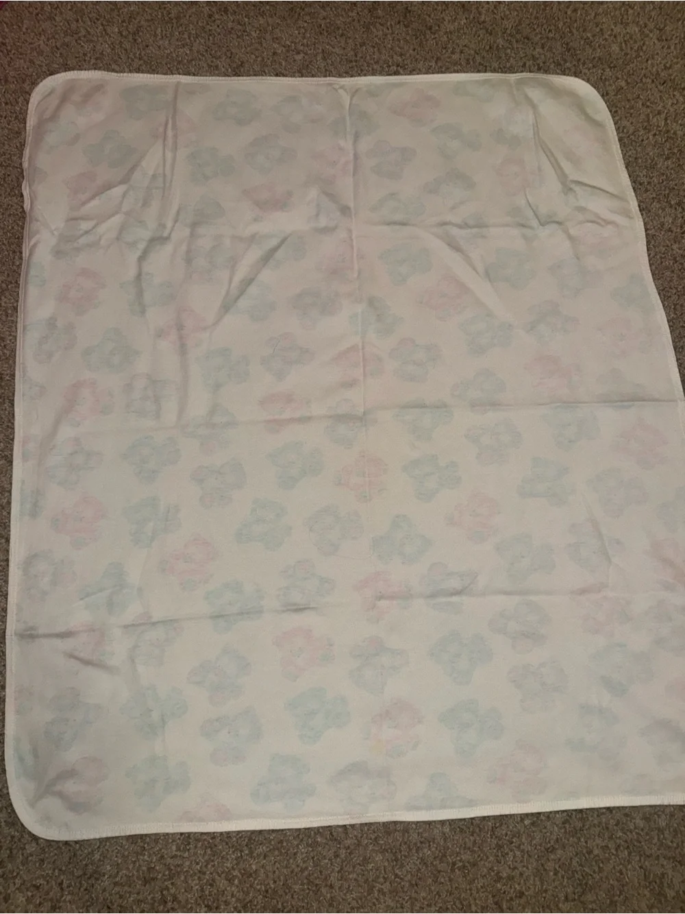 Vintage Carter's Pastel Bear Print Baby Blanket in Pink, Blue & Cream